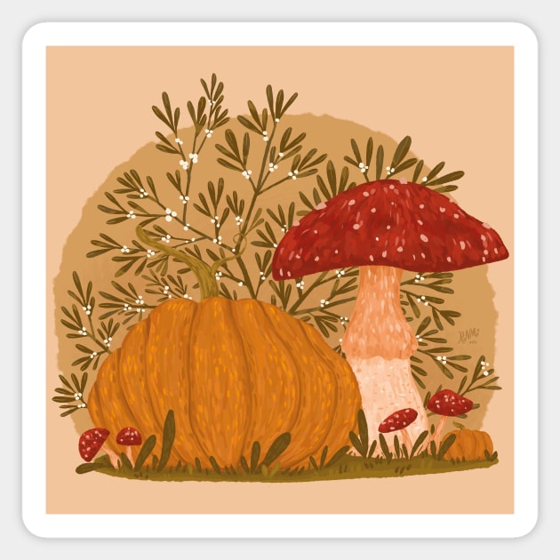 Holly Pumpkins and Mushrooms Sticker by rnmarts